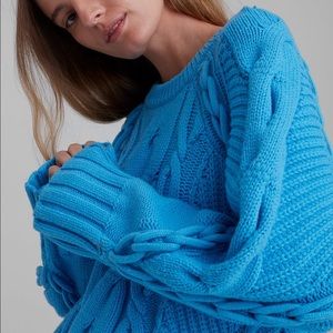 Club Monaco Oversized Cable Crew Sweater Blue